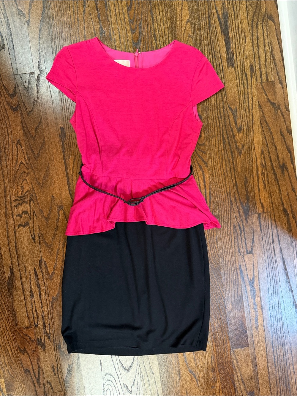 Donna Morgan Hot Pink Peplum Dress with Black Skirt
